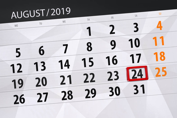 Planificador de calendario para el mes, fecha límite día de la semana 2019 agosto, 24, sábado
 - Foto, imagen