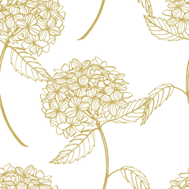 Hydrangea graphic illustration in vintage style. Flowers drawing and sketch with line-art on white backgrounds. Botanical plant illustration. Seamless pattern. - Photo, image