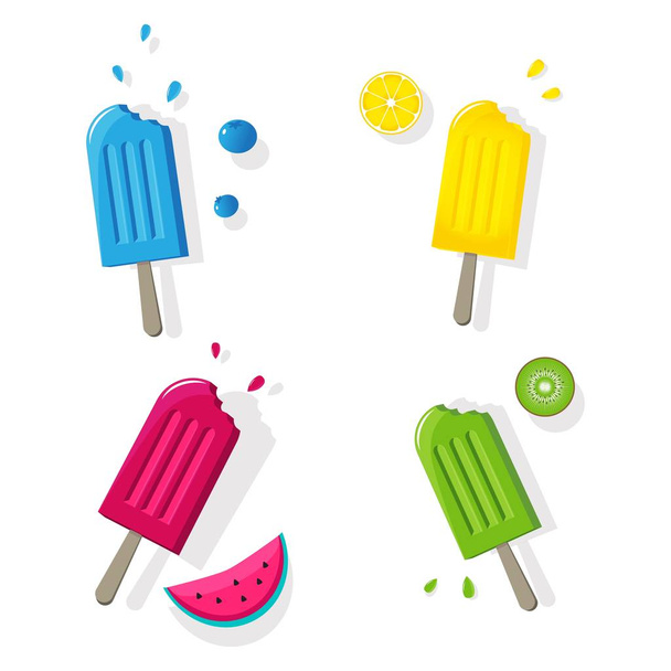 Conjunto de helados de paletas de frutas aisladas con frutas
 - Vector, imagen