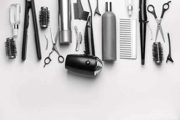 Set of hairdresser tools and accessories on white background - Foto, Bild