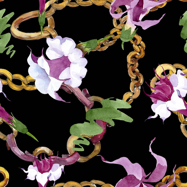 Brugmansia floral botanical flowers. Watercolor background illustration set. Seamless background pattern. - Photo, Image