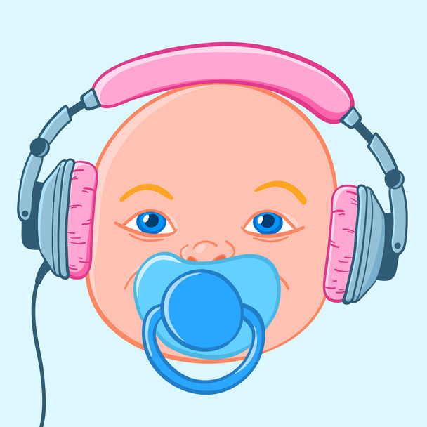 Baby head with earphones - Vector, Image