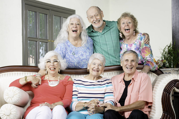 Six Cheerful Senior Friends Laughing - Fotoğraf, Görsel