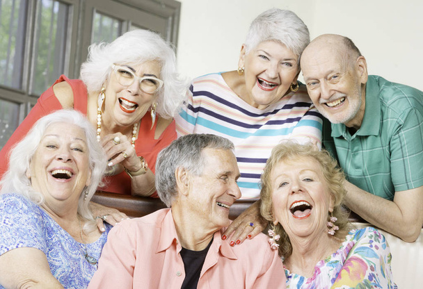 Six Laughing Senior Friends - Фото, изображение