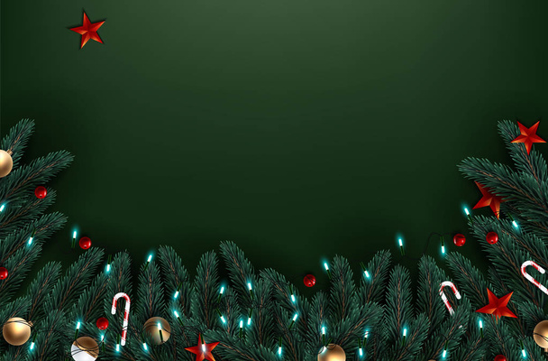 Christmas tree branches on wooden background, vector illustration - Vettoriali, immagini
