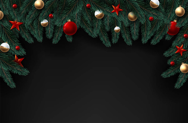 Christmas tree branches on wooden background, vector illustration - Vettoriali, immagini