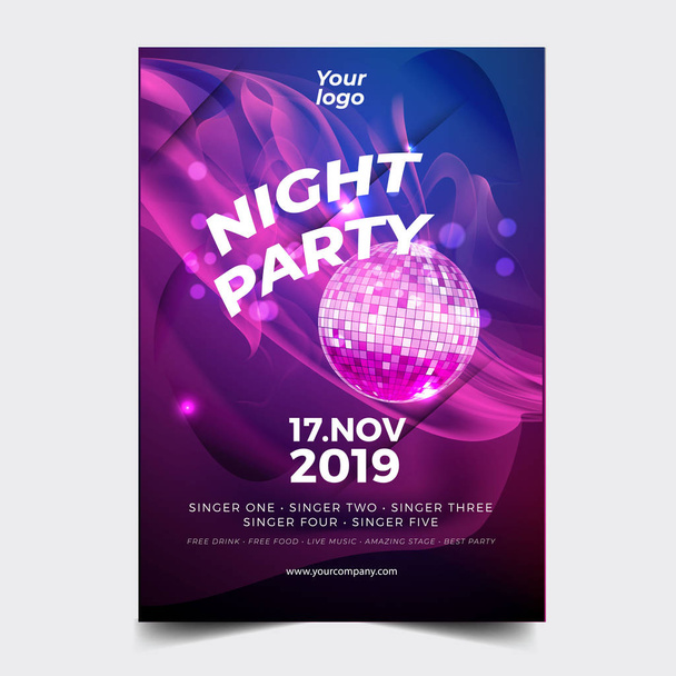 Party poster vector background template disco with wave  glow effect - Vector - Vector, Image