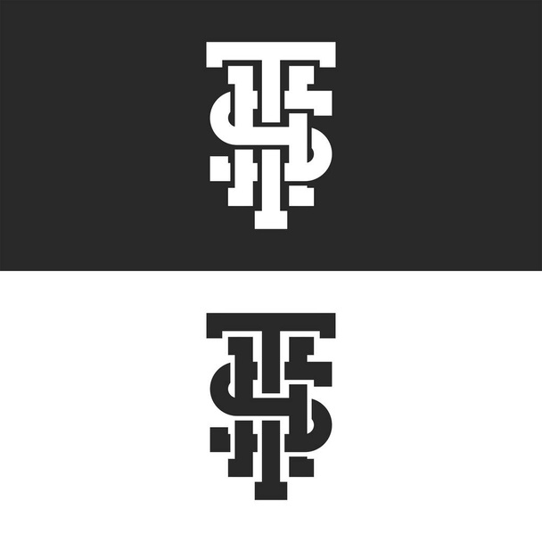 組み合わせ 3 文字 S, T, H ロゴ イニシャル モノグラム, 黒と白の重なり合う交差線形 ID シンボルを設定 - ベクター画像
