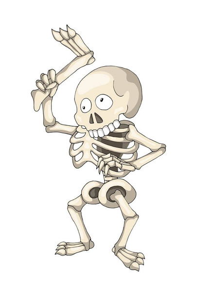 Human Skeleton Standing with Leg, cartoon Character - Vector, Imagen