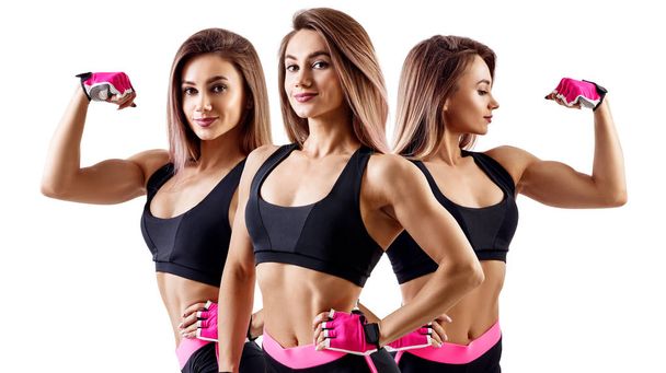 Collage von Frau in Sportbekleidung zeigte ihren muskulösen athletischen Körper. - Foto, Bild