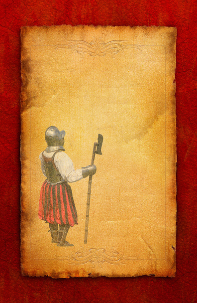 θωρακισμένο ιππότης με μάχη-τσεκούρι-ρετρό καρτ ποστάλ - Φωτογραφία, εικόνα