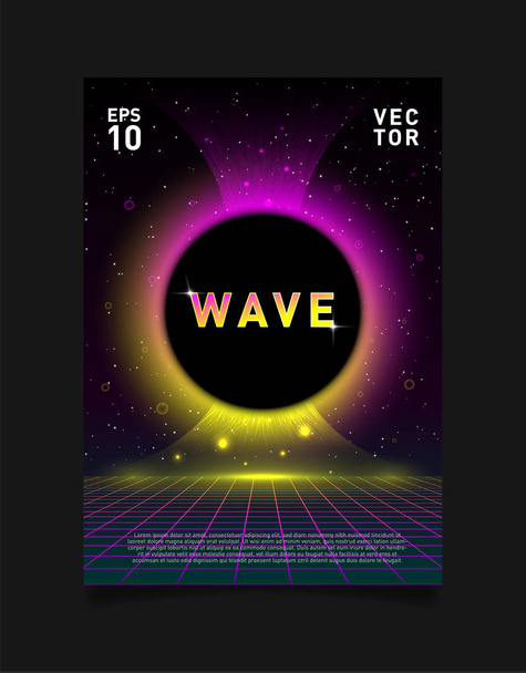 Retrowave vaporwave synthwave Laser grid and glowing black hole. Design for poster, flyer, cover, brochure, card, club invitation. Eps 10 - Vector, Image