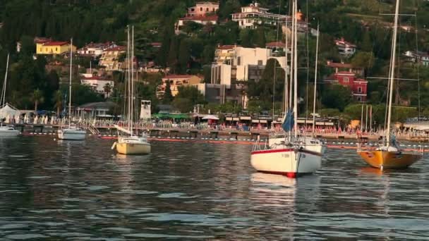 Shot of some sailing boats in the harbour near Piran - Footage, Video