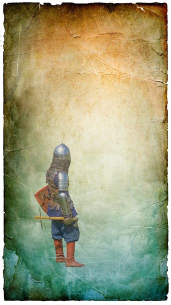 zırhlı bir şövalye ile battle-axe-retro kartpostal - Fotoğraf, Görsel
