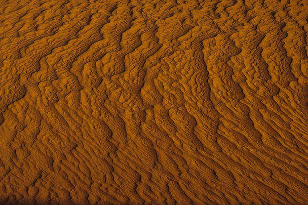 Struktura wydm na pustyni, Dubaj, Zjednoczone Emiraty Arabskie. Zamknij się. Widok arealu. - Zdjęcie, obraz