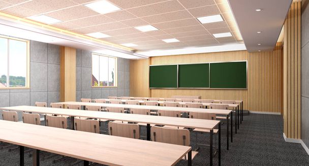 einfaches leeres Klassenzimmer in der Schule 3D-Renderbild - Foto, Bild