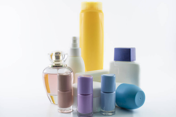 Personal care products. Background in white color close-up. It was taken in the studio. - Foto, afbeelding