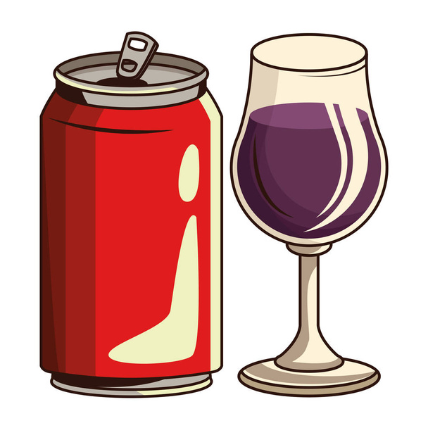 glass with drink and soda can - Vector, Image