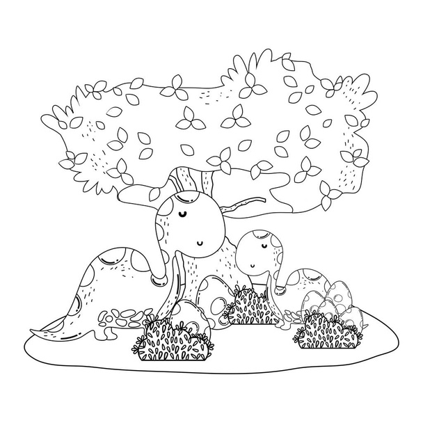 mignon apatosaure avec arbre dans le paysage
 - Vecteur, image