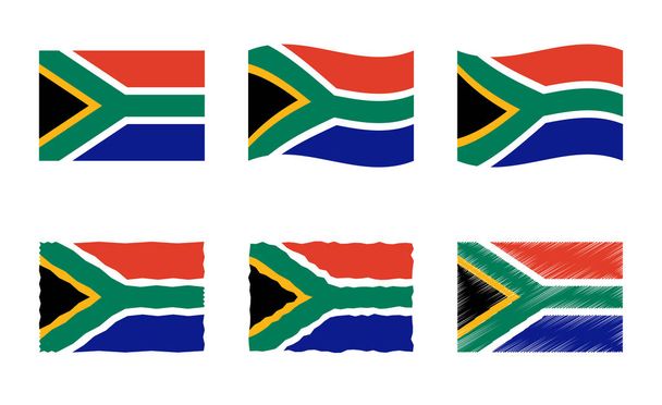 South Africa flag vector illustration set, official colors of the Republic of South Africa flag - Vector, Image