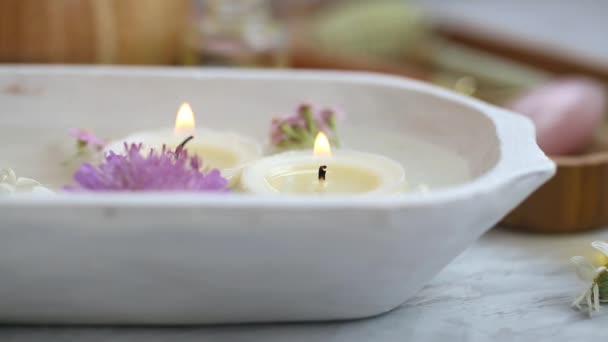 Spa candles burning , tranquil serene scene wellness and spa background - Footage, Video