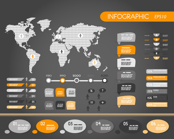orange dark world infographics with people - Vector, afbeelding
