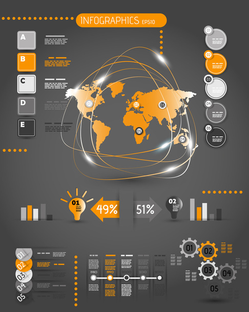 dark orange world infographics with electricity - Wektor, obraz