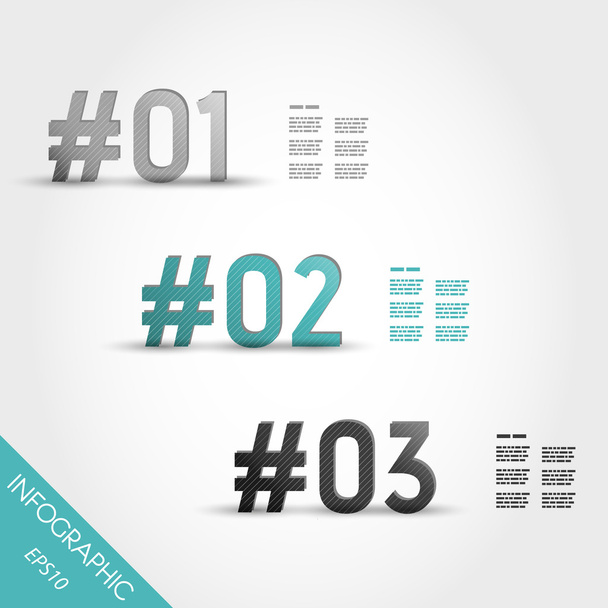 three turquoise striped infographic numbers with number sign - Vector, imagen