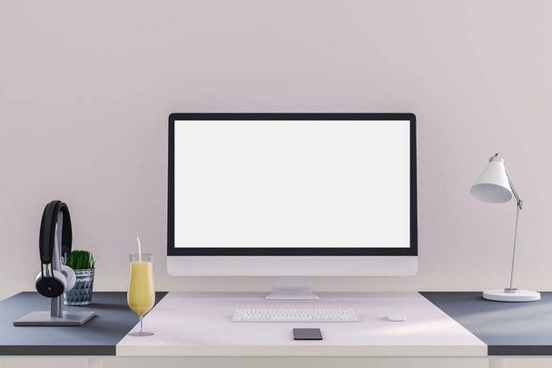 Designer desk with white computer - Photo, Image