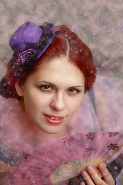 Lady in purple hat - Фото, изображение