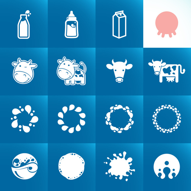 Conjunto de iconos para la leche. Formas y elementos abstractos
. - Vector, imagen