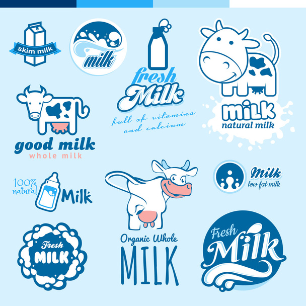 Set of labels and icons for milk - ベクター画像