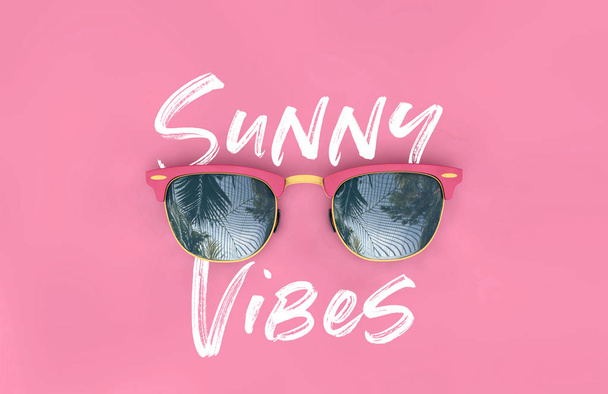 Der Sommer lebt von Sonnenbrillen mit Reflexen tropischer Palmen. 3D-Darstellung - Foto, Bild