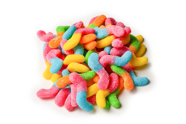 Šťavnaté pestrobarevné cukrovinky izolované na bílém. Gumovné bonbony. Sn - Fotografie, Obrázek