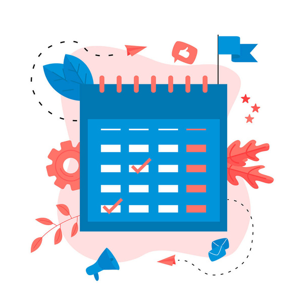 Calendario de negocios de diseño plano con eventos, recordatorios y planificación
 - Vector, imagen