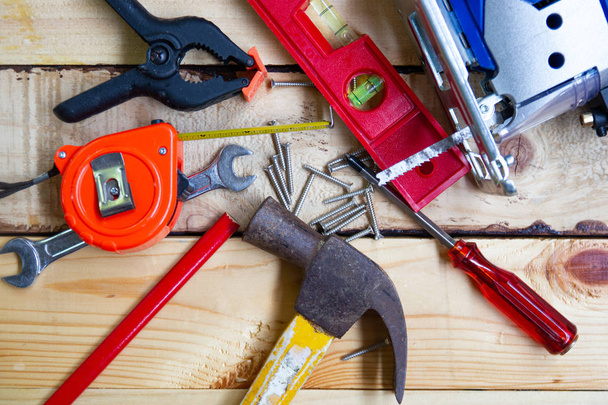 Εργαλεία για την ξυλουργική έννοια εξοπλισμός κατασκευών  - Φωτογραφία, εικόνα