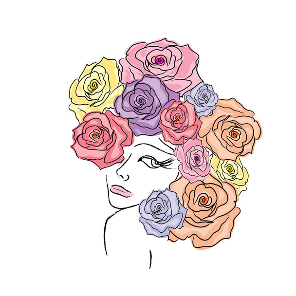 Woman head with roses - Vektor, obrázek