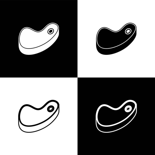 Steakfleisch-Ikonen isoliert auf schwarzem und weißem Hintergrund. Vektorillustration - Vektor, Bild