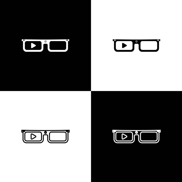 Set Smart glasses mounted on spectacles icon isolated icons isolated on black and white background. Wearable electronics smart glasses with camera and display. Vector Illustration - Vector, Image