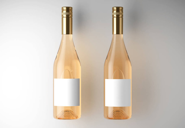Mockup 2 Pink wines bottle on a white studio. 3d rendering. - Photo, Image