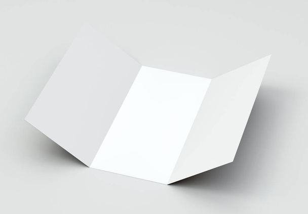 a4 Dreifach-Broschüre-Attrappe auf grauem Hintergrund. 3D-Darstellung. - Foto, Bild