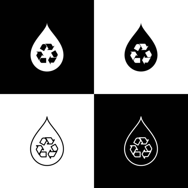 set recycle clean aqua icon isolation icons isoliert auf schwarzem und weißem Hintergrund. Wassertropfen mit Zeichenrecycling. Vektorillustration - Vektor, Bild