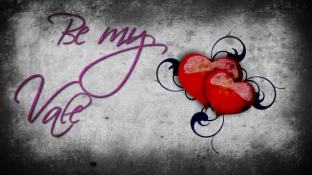 Animated purple Be my Valentine sign with beating hearts on the grey wall background - Footage, Video