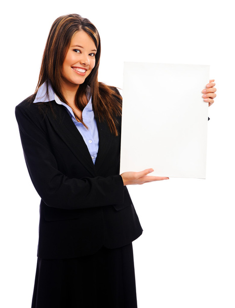 Businesswoman holding a white board - Zdjęcie, obraz