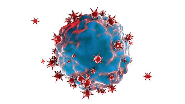 3D ilustrace viru, který je napaden protilátkami. Představa imunity, nemocí, zdravotních hrozeb. prostorové vykreslování na bílém pozadí, izolované objekty. - Fotografie, Obrázek