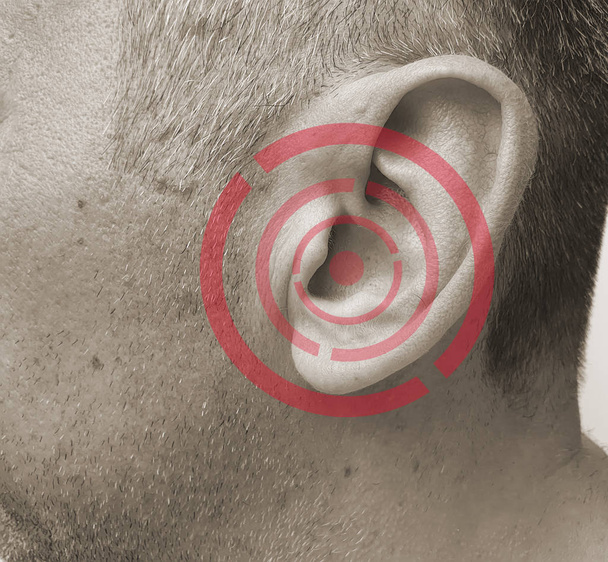 el hombre se lastima el oído un síntoma de la enfermedad
 - Foto, imagen