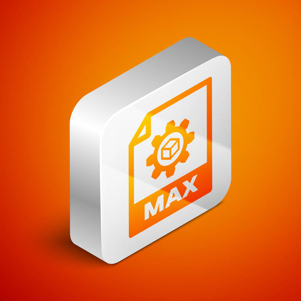 Isometrische Max bestands documentpictogram. Download Max knop icoon geïsoleerd op oranje achtergrond. Max bestands symbool. Zilveren vierkante knop. Vector illustratie - Vector, afbeelding