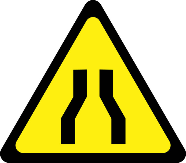 Señal de advertencia con carretera estrecha
 - Foto, imagen