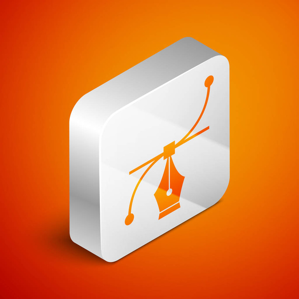 Isometric Bezier curve icon isolated on orange background. Pen tool icon. Silver square button. Vector Illustration - Vector, Image