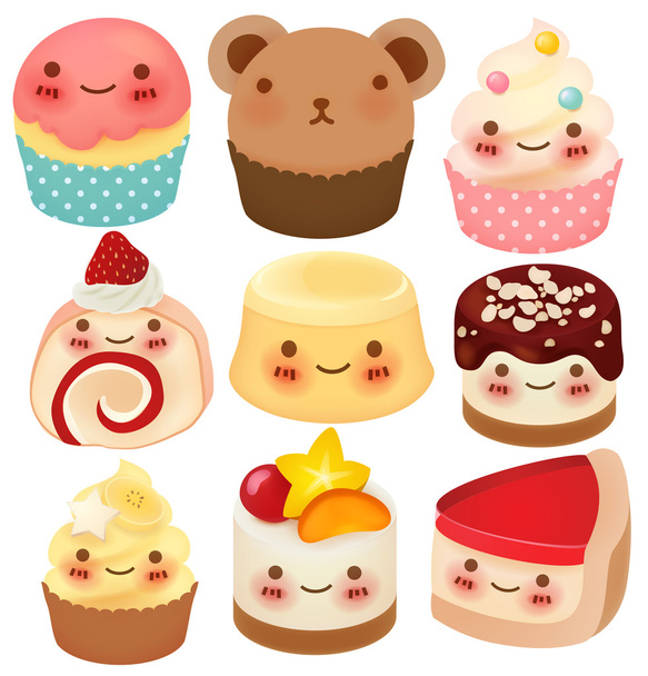 Collection of Cute Dessert - Διάνυσμα, εικόνα